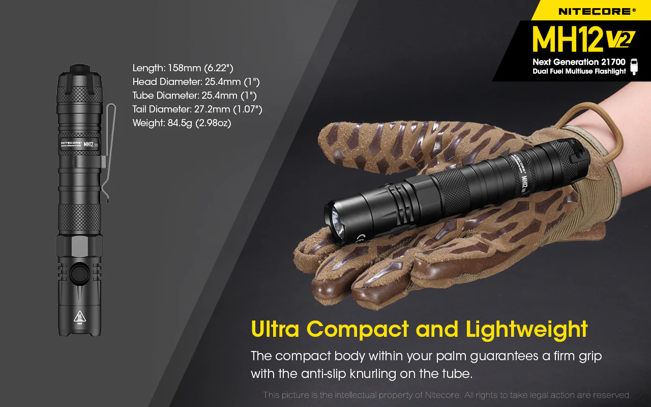 Nitecore MH12 v2 1200 Lumen USB-C Rechargeable Flashlight Kit - Image 4
