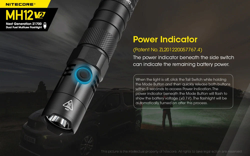 Nitecore MH12 v2 1200 Lumen USB-C Rechargeable Flashlight with 5000mAh Battery - Image 10