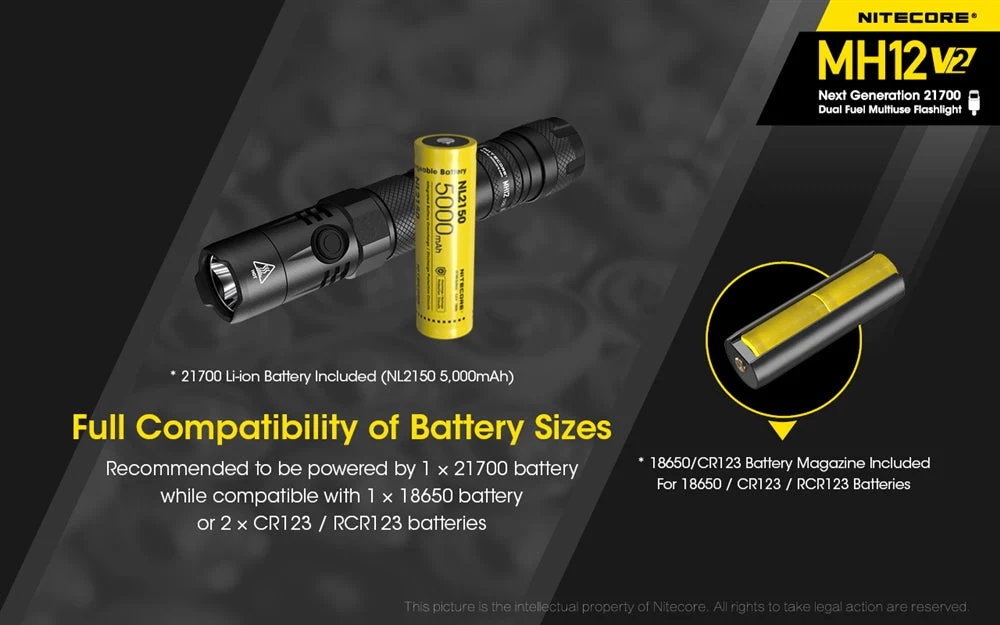 Nitecore MH12 v2 1200 Lumen USB-C Rechargeable Flashlight with 5000mAh Battery - Image 5