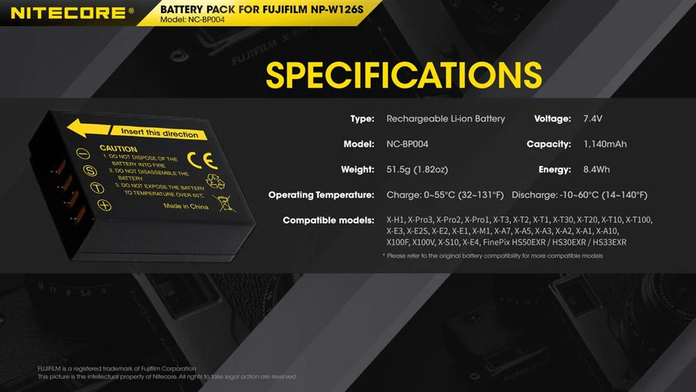 Nitecore NC-BP004 Camera Battery Compatible Fujifilm NP-W126S - Image 6