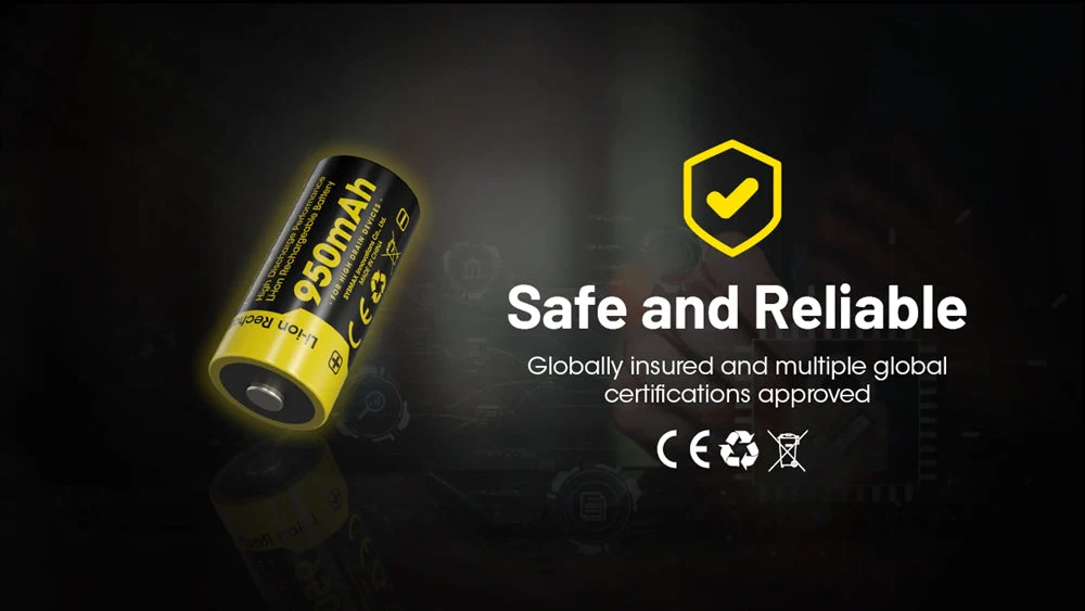 Nitecore NL169 950mAh Rechargeable RCR123A 16340 Battery - Image 9