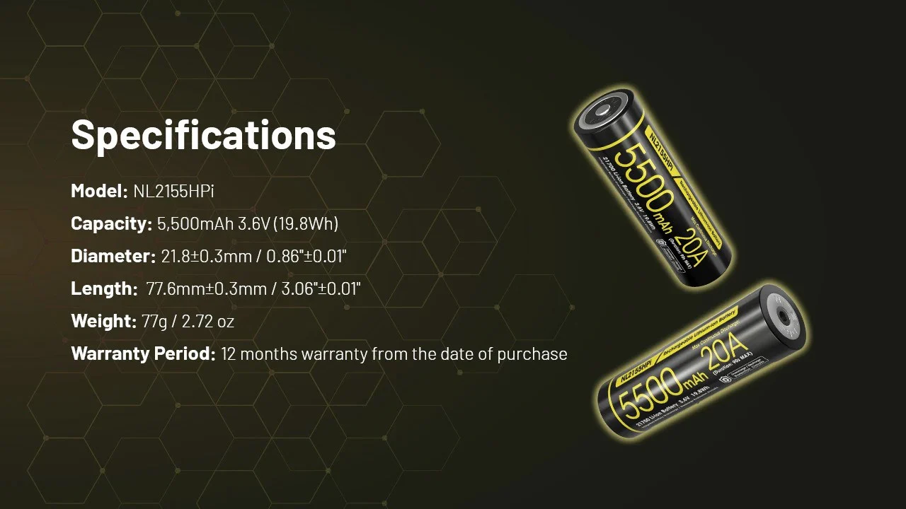 Nitecore NL2155HPi 5500mAh Rechargeable 21700 Battery for i Series (P20iX, P23i, SRT7i, and More) - Used - Image 11